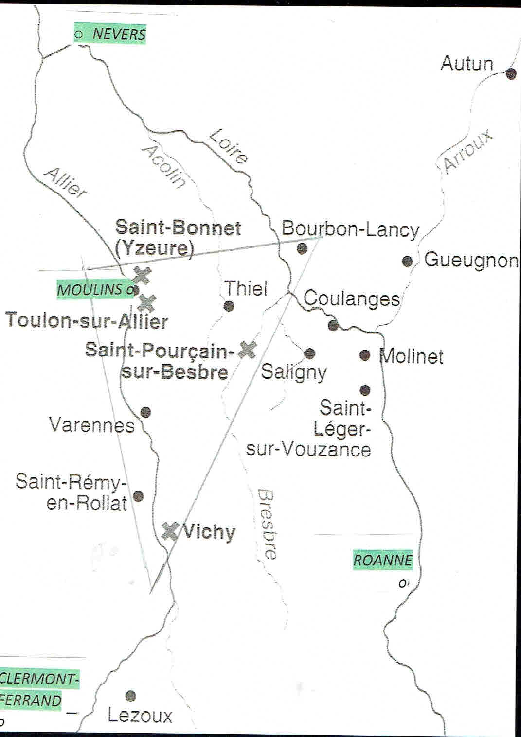 Carte des ateliers de potiers entre loire et allier